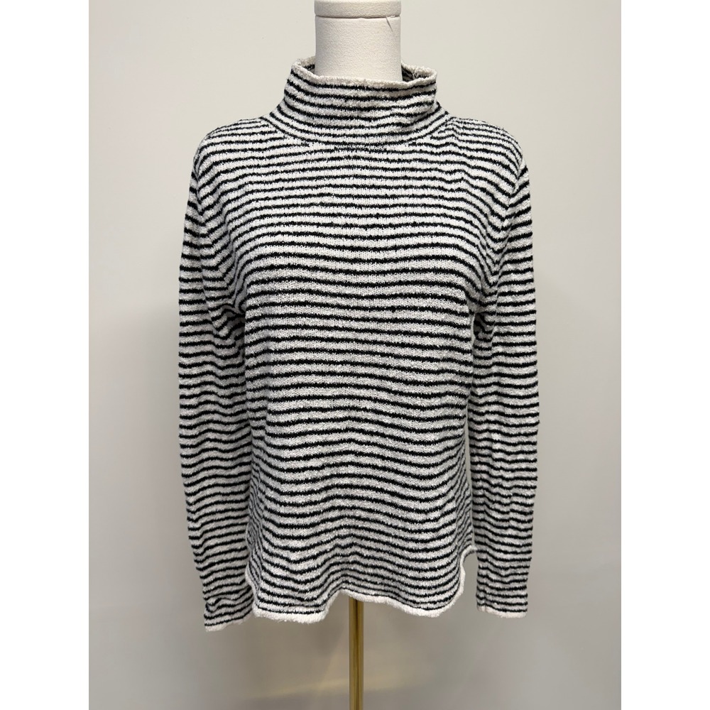 J.Crew Striped Turtleneck Sweater Black White Textured Knit Preppy Small